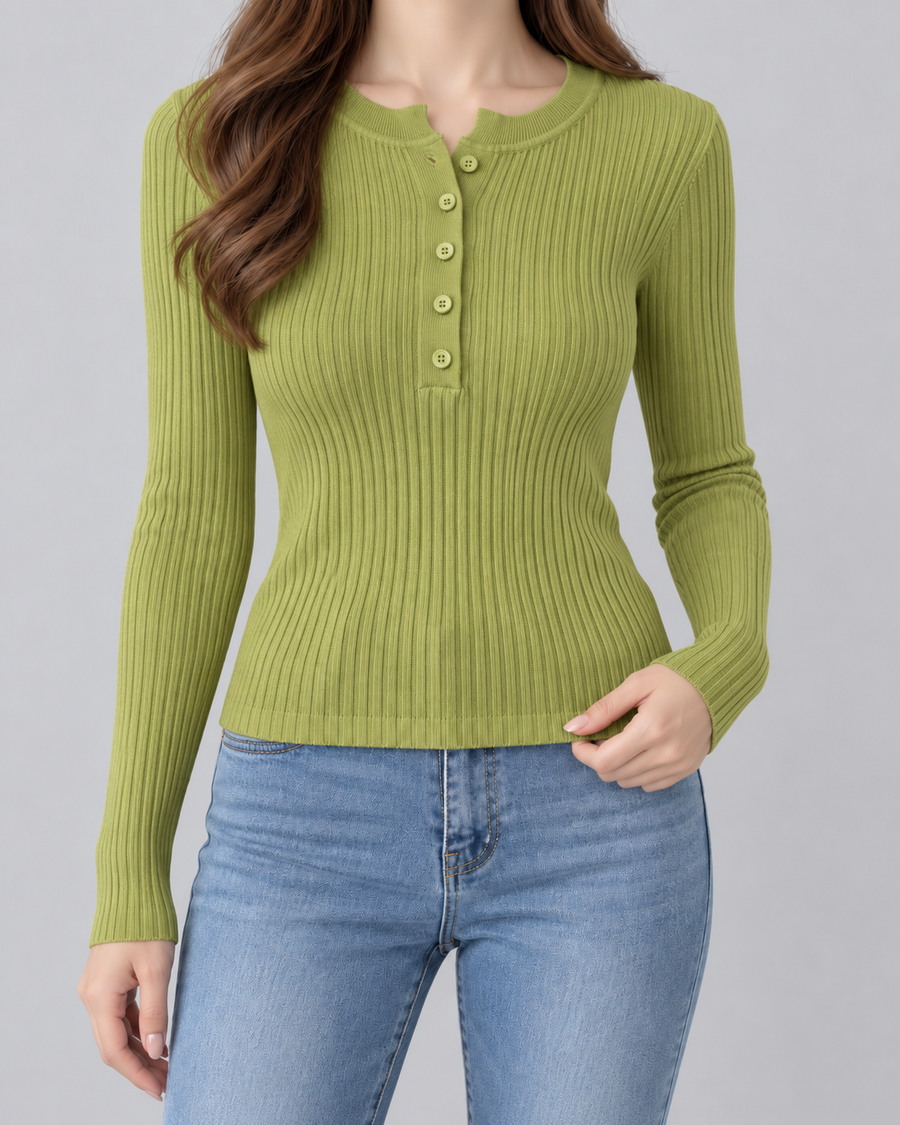 Damski prążkowany top Henley o dopasowanym kroju | Craster