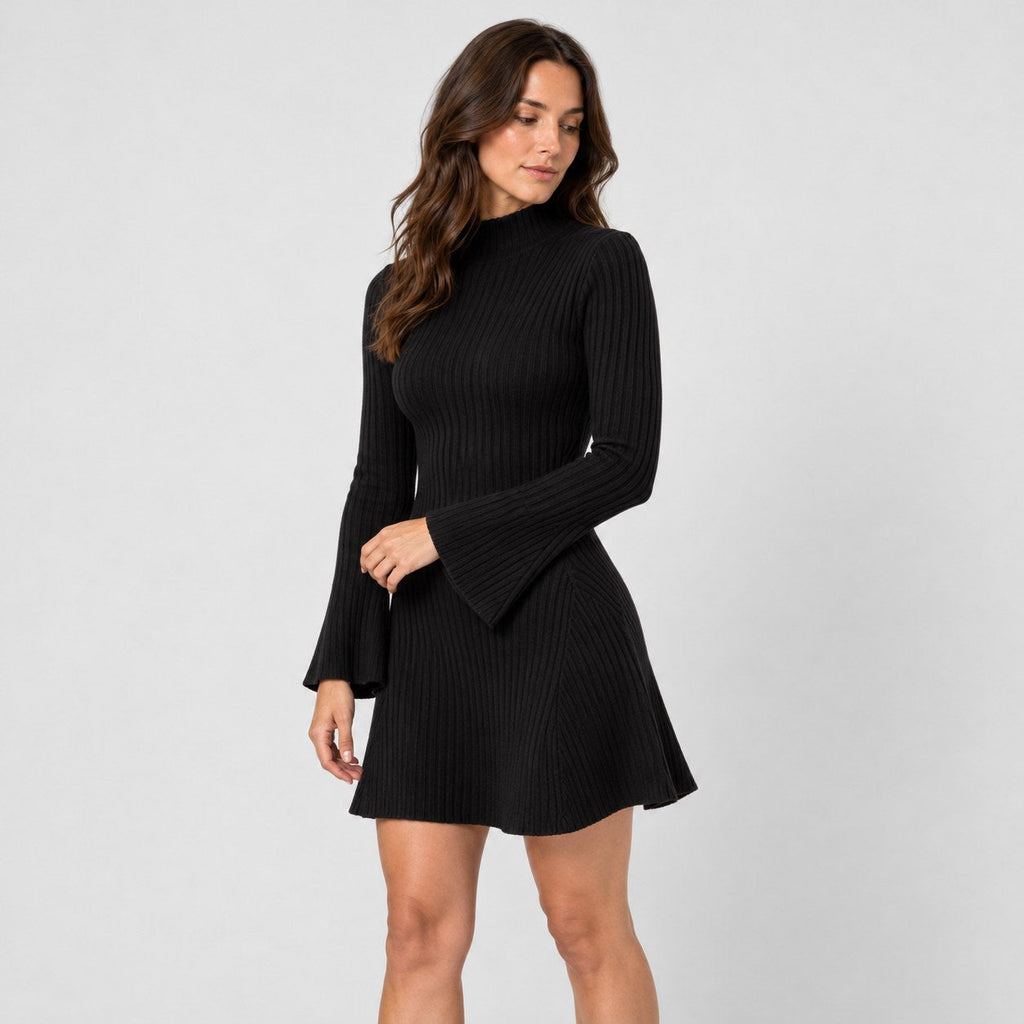 Women's ribbed knit mini dress in Black | Dalham – side view