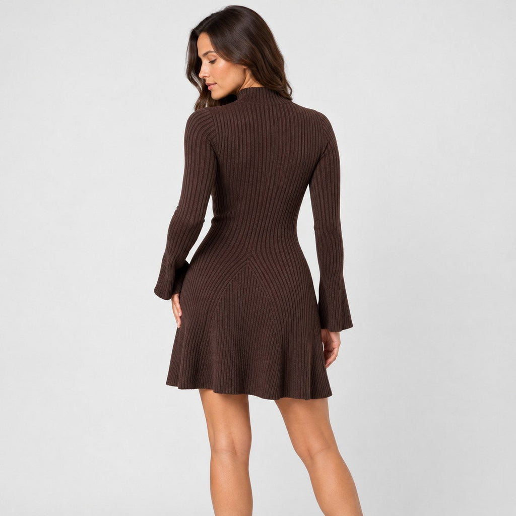 Women's ribbed knit mini dress in Brown | Dalham – back view