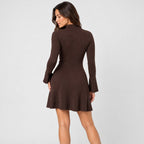 Women's ribbed knit mini dress in Brown | Dalham – back view