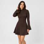 Women's ribbed knit mini dress in Brown | Dalham – front view