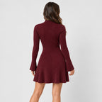 Women's ribbed knit mini dress in Burgundy | Dalham – back view