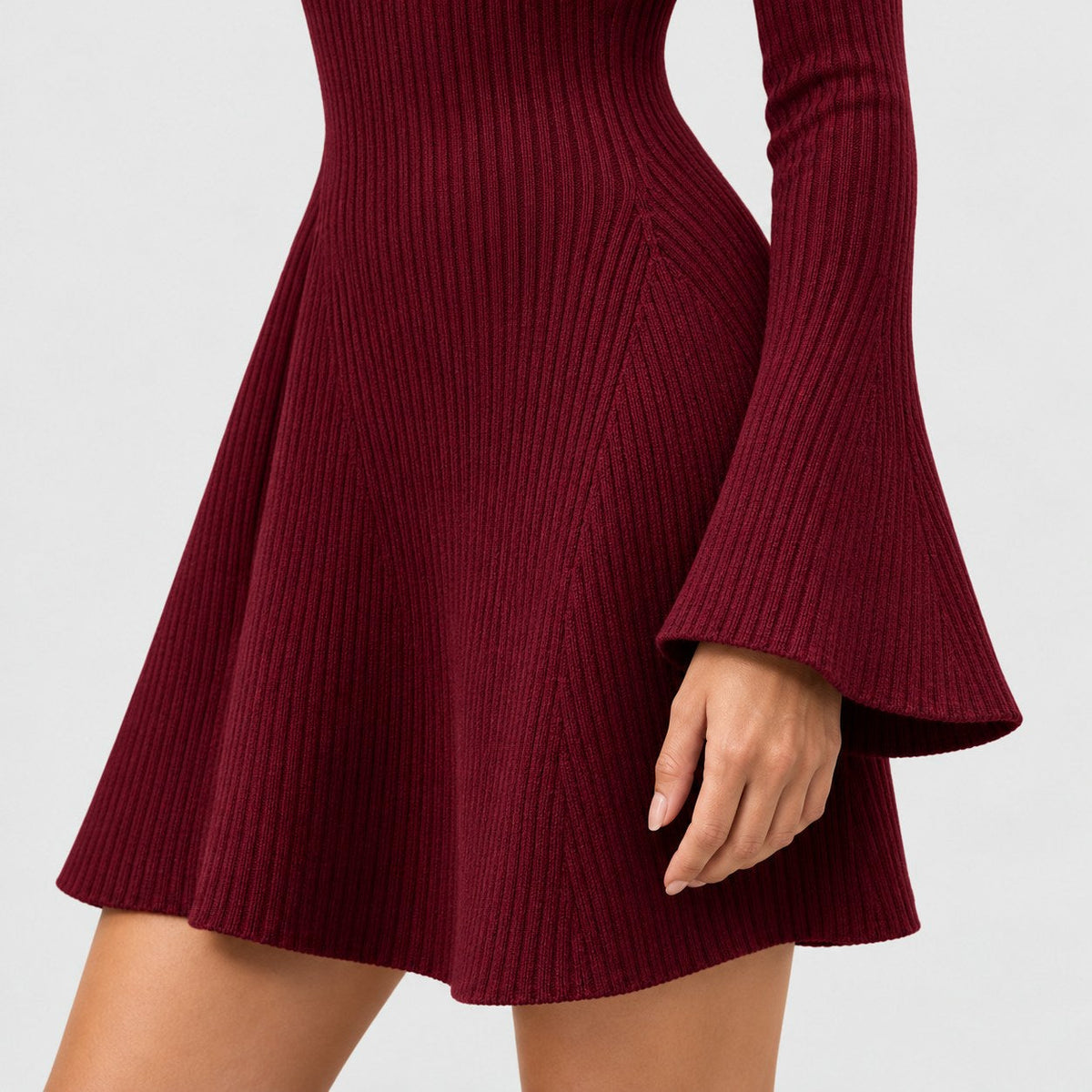 Women's ribbed knit mini dress in Burgundy | Dalham – detail view