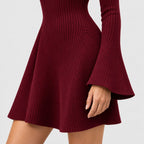Women's ribbed knit mini dress in Burgundy | Dalham – detail view