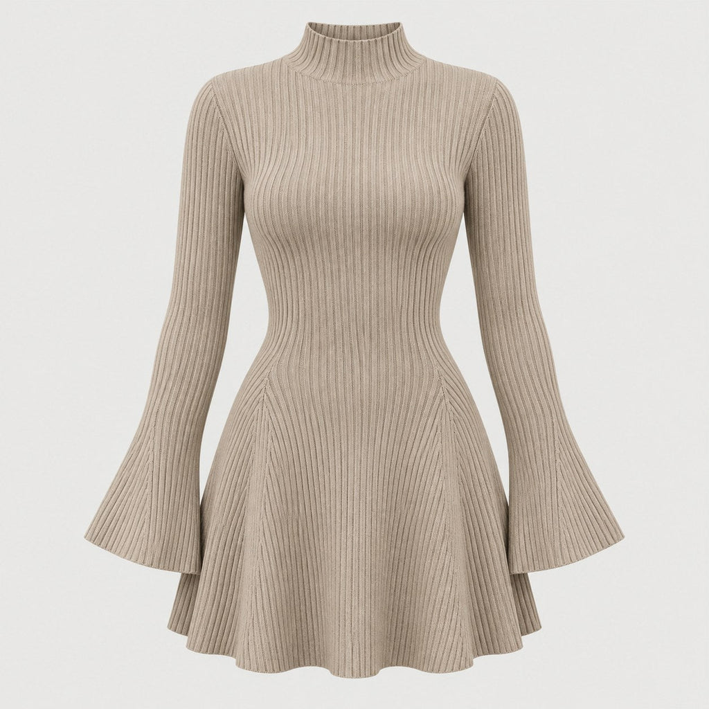 Women's ribbed knit mini dress in Taupe | Dalham – front view