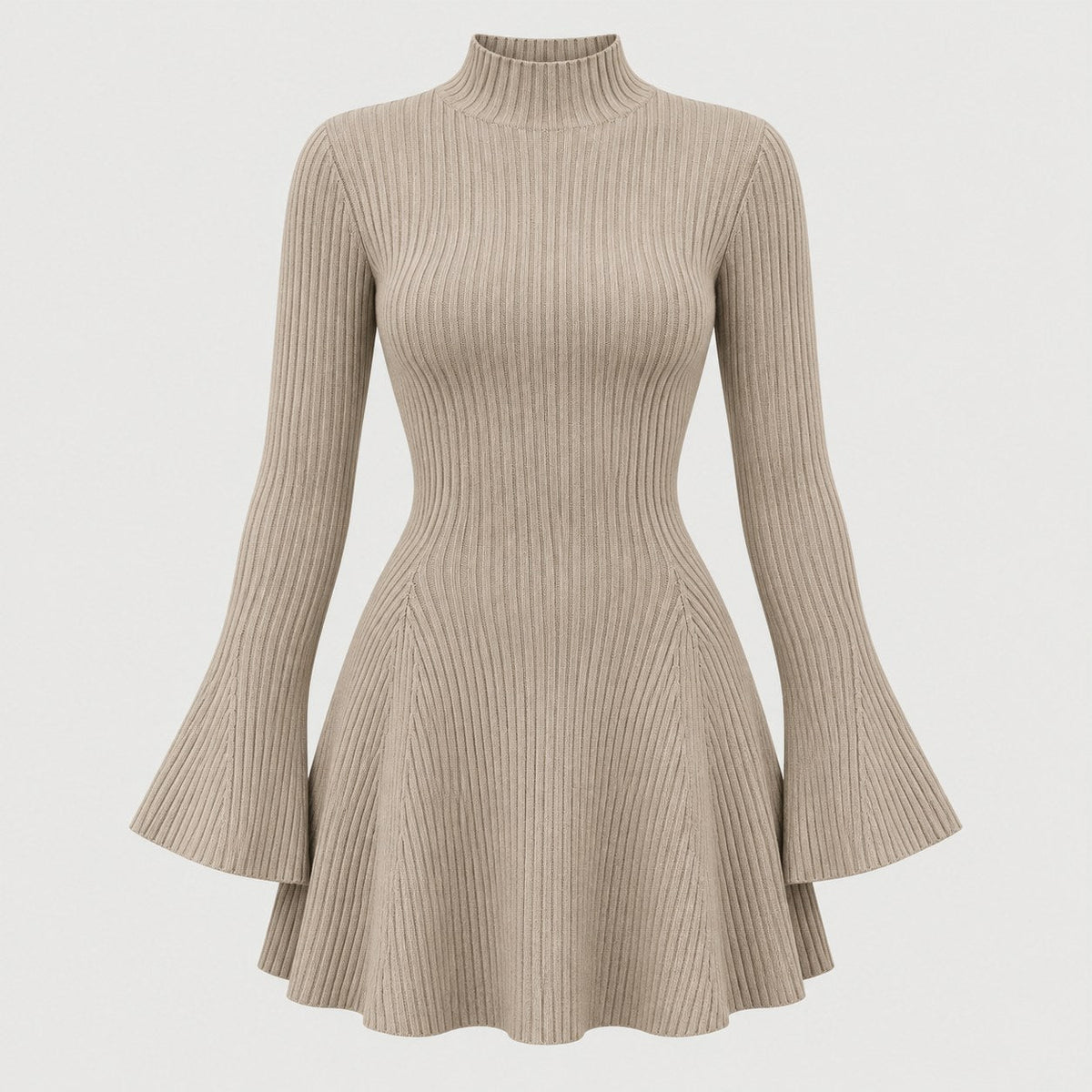 Women's ribbed knit mini dress in Taupe | Dalham – front view