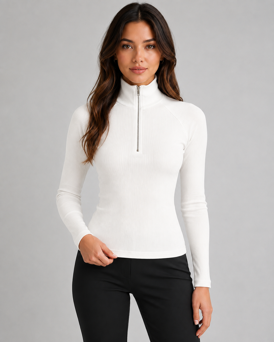 Women's Ribbed Quarter Zip Jumper | Rodmell