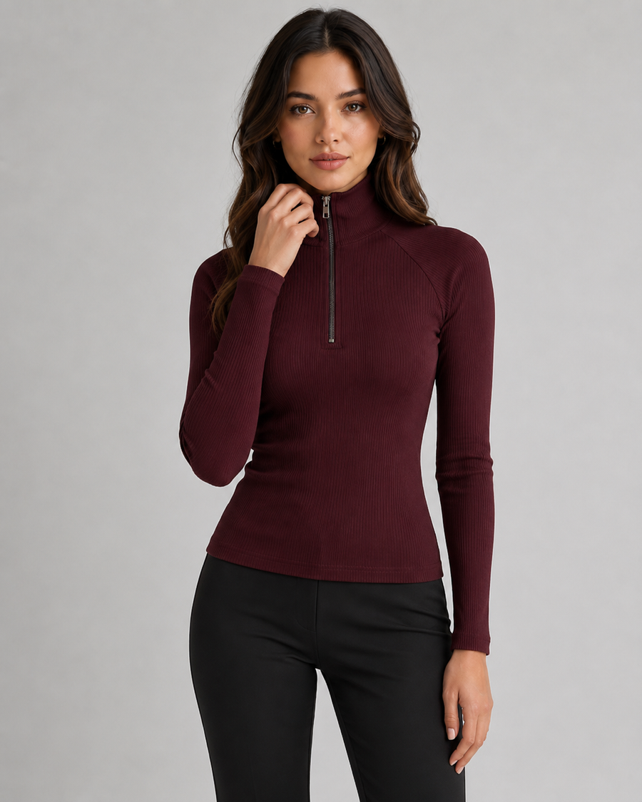 Women's Ribbed Quarter Zip Jumper | Rodmell