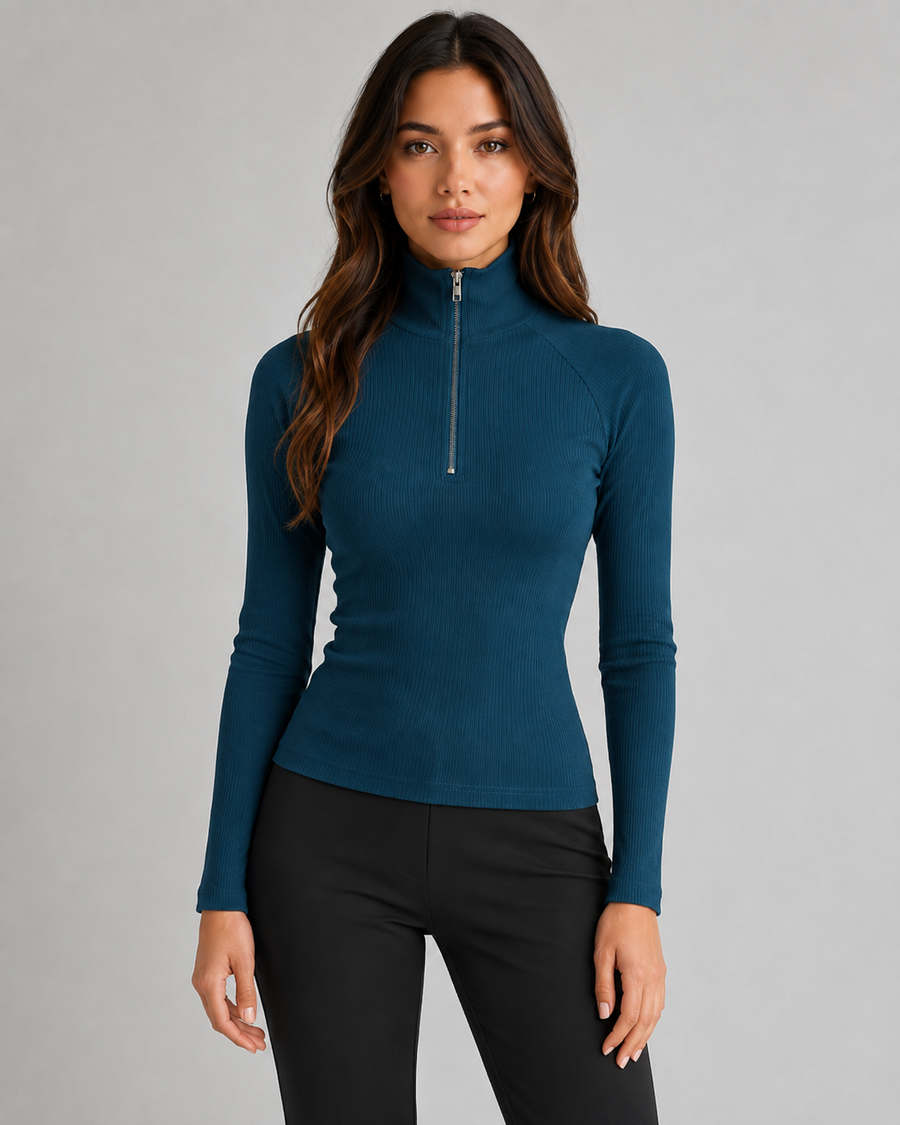 Women's Ribbed Quarter Zip Jumper | Rodmell