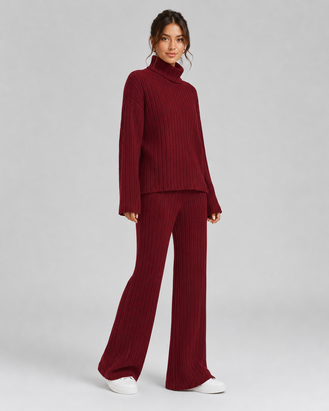 Ensemble coordonné en maille côtelée pour femme avec pull à col roulé | Asthall