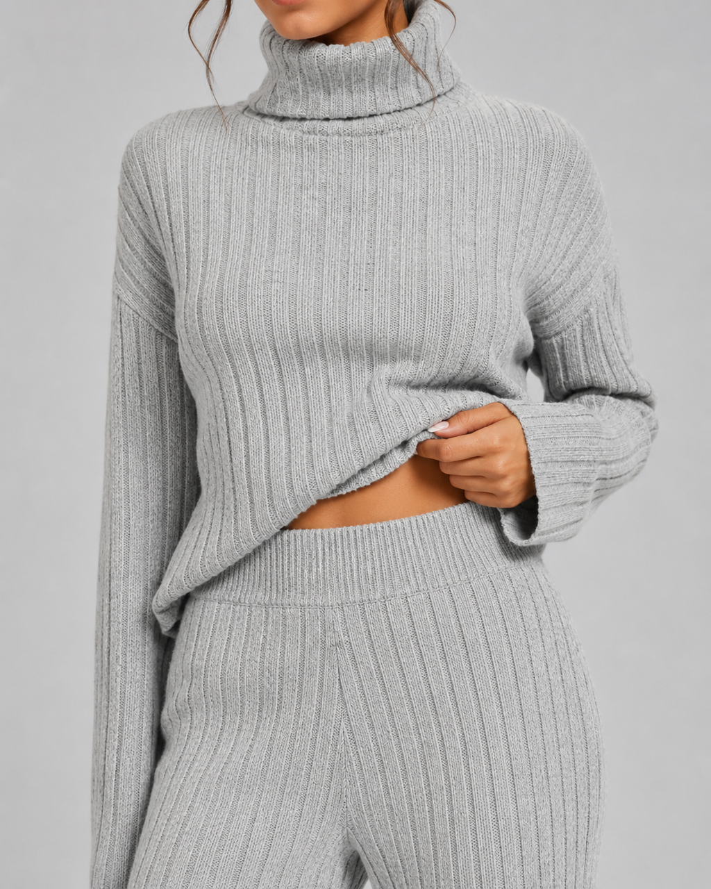 Ensemble coordonné en maille côtelée pour femme avec pull à col roulé | Asthall