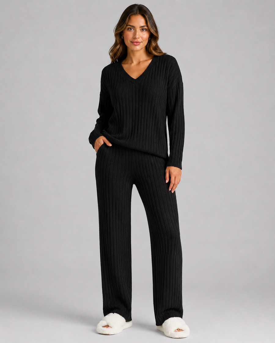Women's Ribbed V-Neck Knitted Lounge Set | Adlestrop