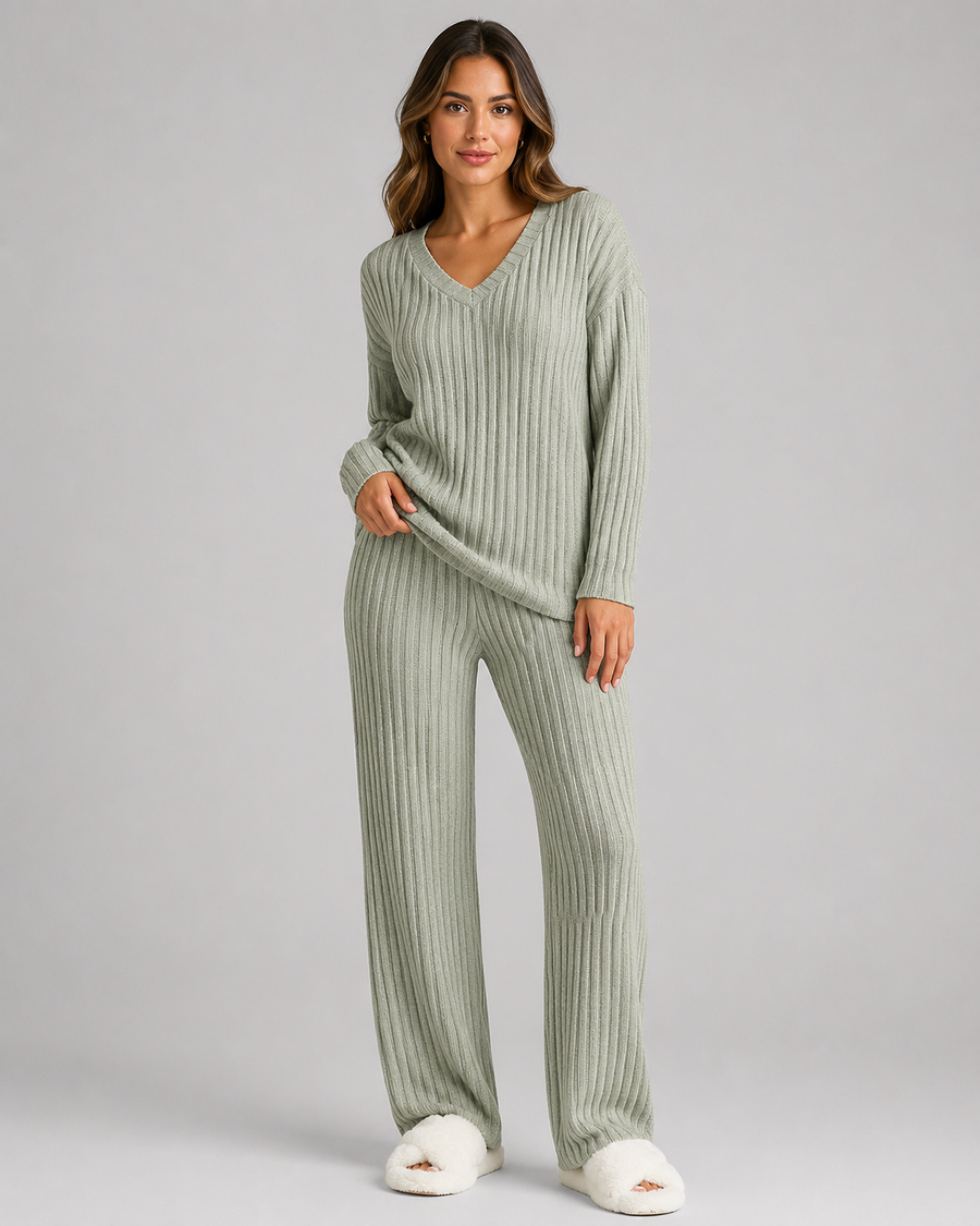 Women's Ribbed V-Neck Knitted Lounge Set | Adlestrop