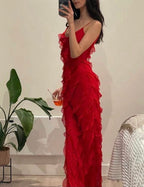 Women's Ruffle Maxi Dress Flowy Relaxed Fit - Parker and Grant