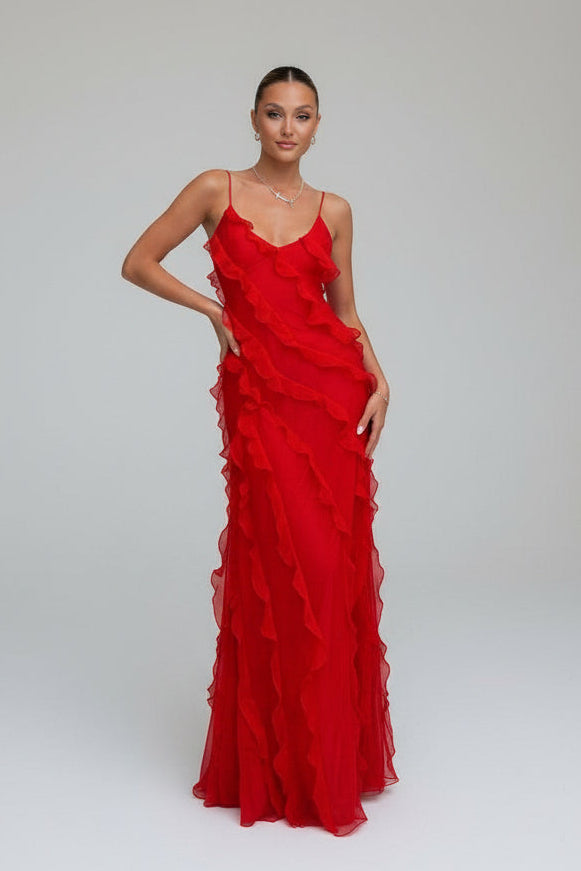 Women's Ruffle Maxi Dress Flowy Relaxed Fit - Parker and Grant