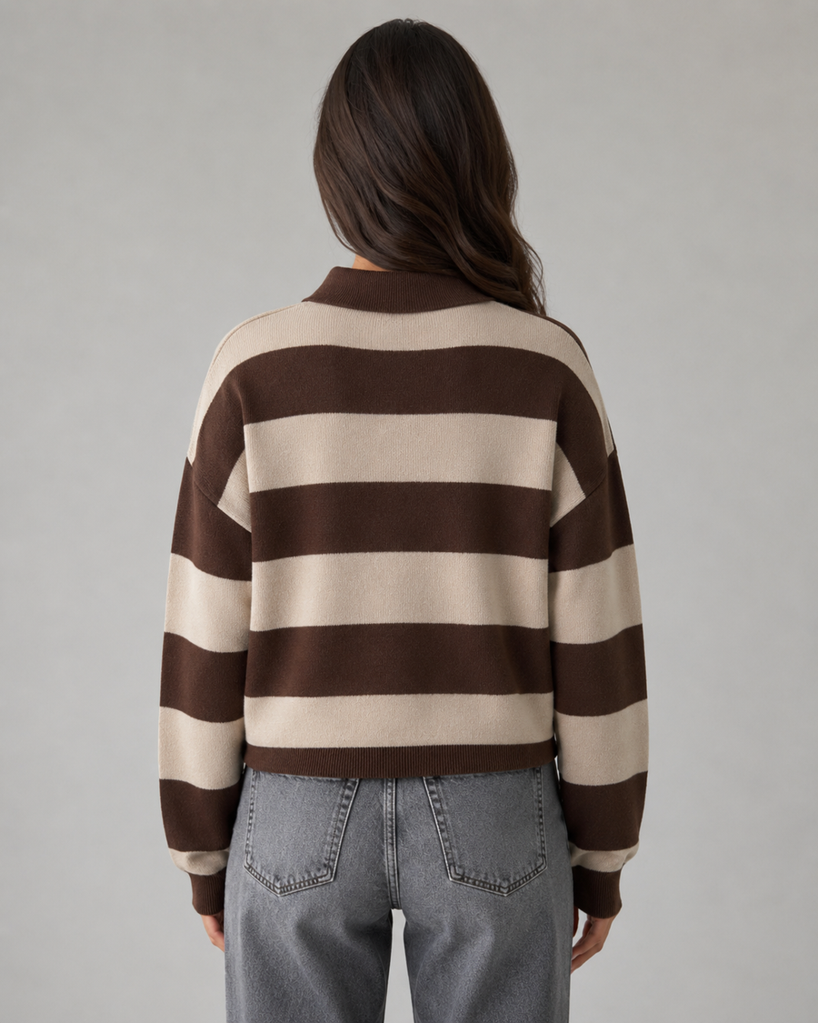 Pull à col polo à rayures rugby pour femme | Eastleach