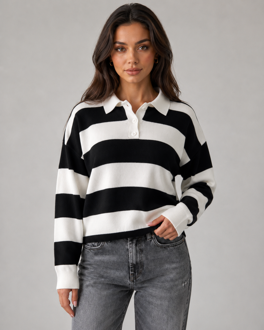 Pull à col polo à rayures rugby pour femme | Eastleach