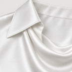 Women's satin cowl neck blouse in White | Eardisland – detail view