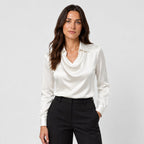 Women's satin cowl neck blouse in White | Eardisland – front view