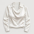 Women's satin cowl neck blouse in White | Eardisland – front view