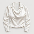 Women's satin cowl neck blouse in White | Eardisland – front view