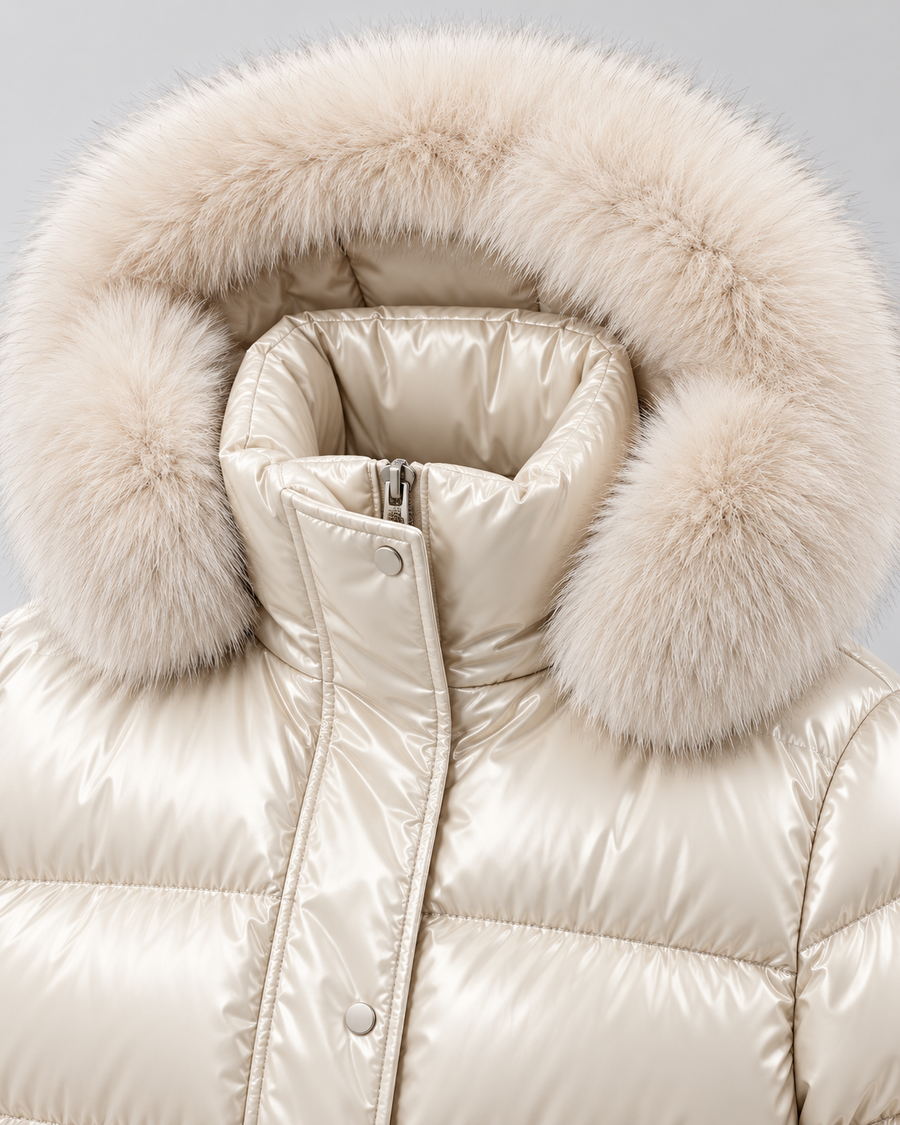 Women's Belted Puffer Jacket with Faux Fur Hood | Alston
