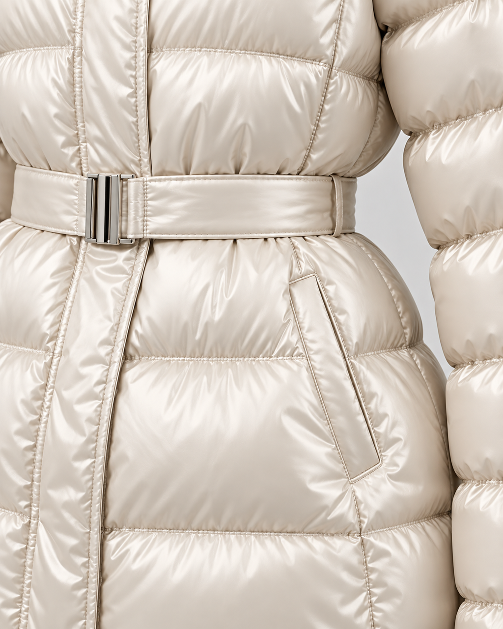 Women's Belted Puffer Jacket with Faux Fur Hood | Alston