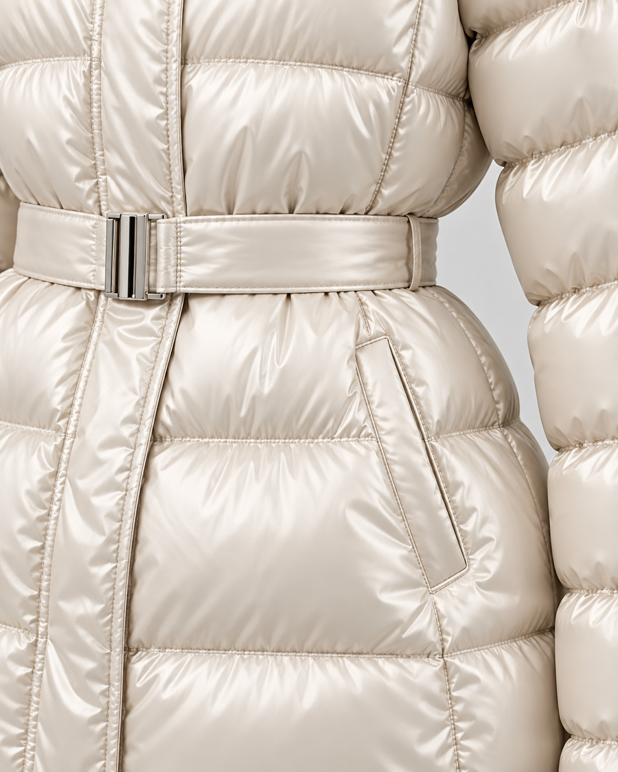 Women's Belted Puffer Jacket with Faux Fur Hood | Alston