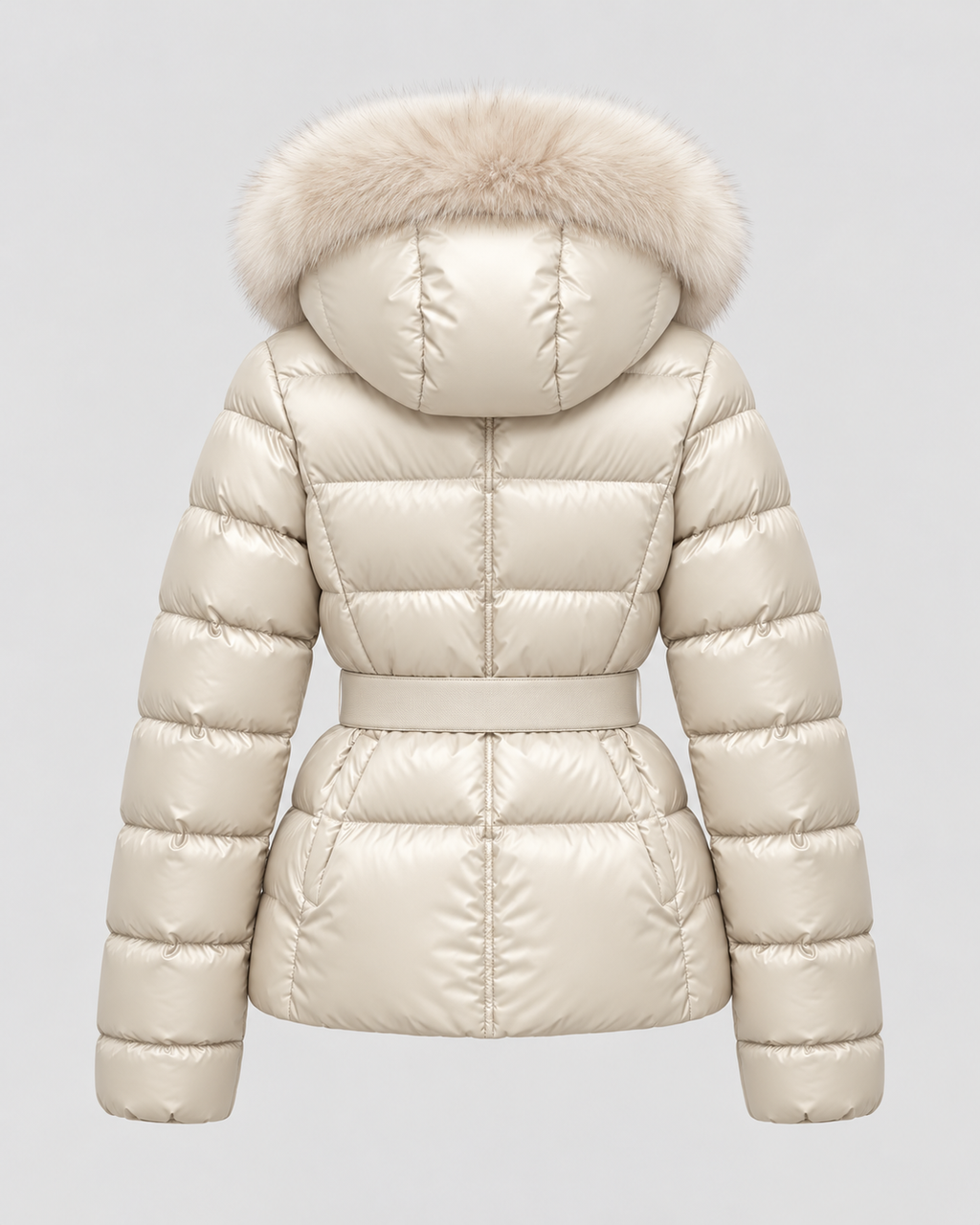 Women's Belted Puffer Jacket with Faux Fur Hood | Alston