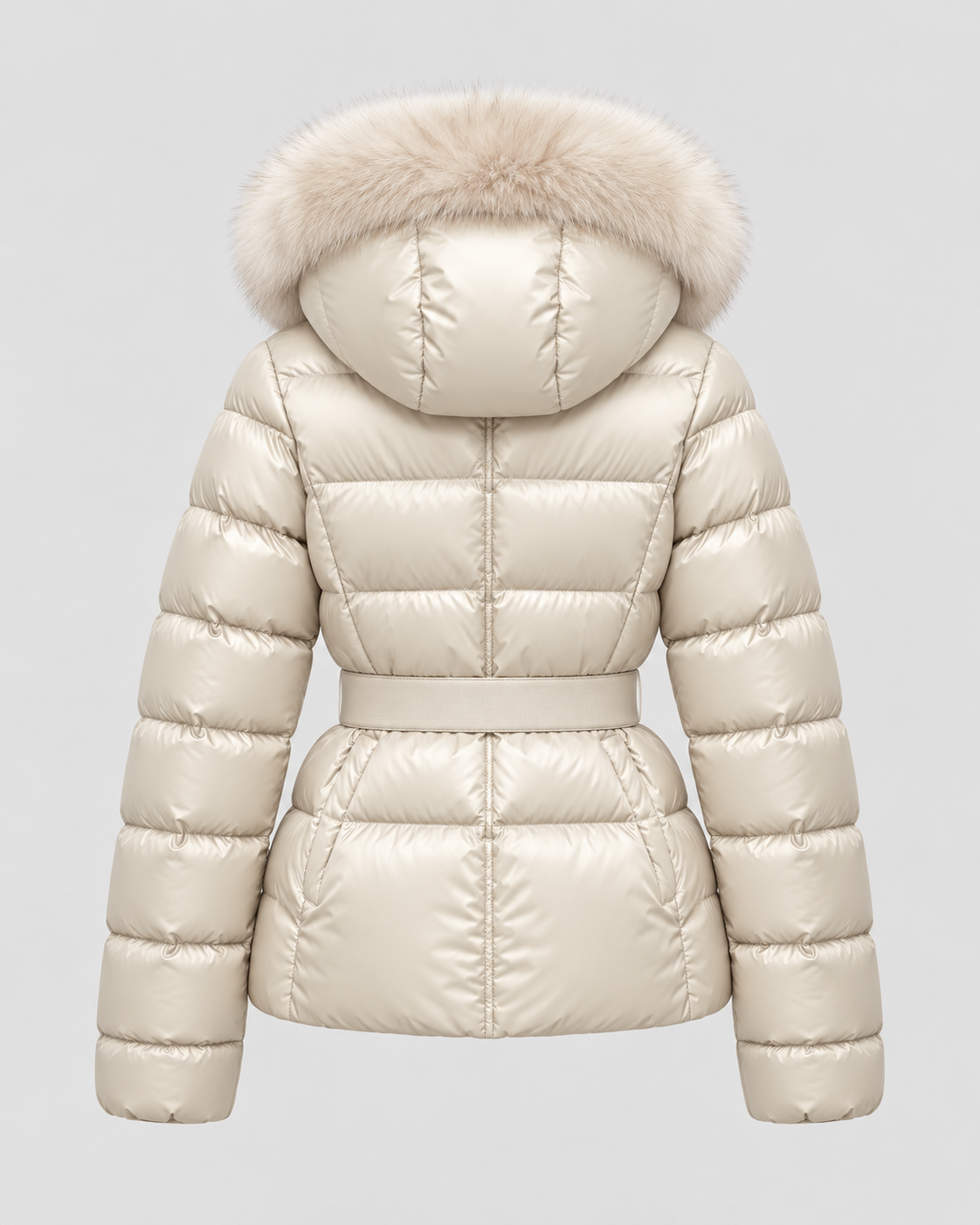 Women's Belted Puffer Jacket with Faux Fur Hood | Alston