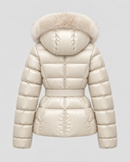 Women's Belted Puffer Jacket with Faux Fur Hood | Alston