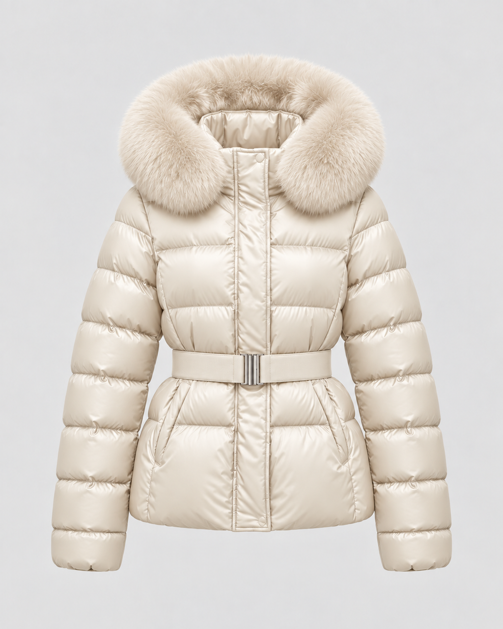 Women's Belted Puffer Jacket with Faux Fur Hood | Alston