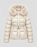 Women's Belted Puffer Jacket with Faux Fur Hood | Alston