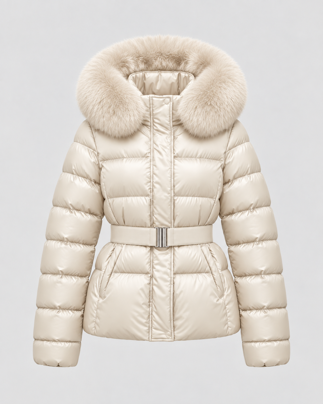 Women's Belted Puffer Jacket with Faux Fur Hood | Alston