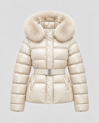 Women's Belted Puffer Jacket with Faux Fur Hood | Alston