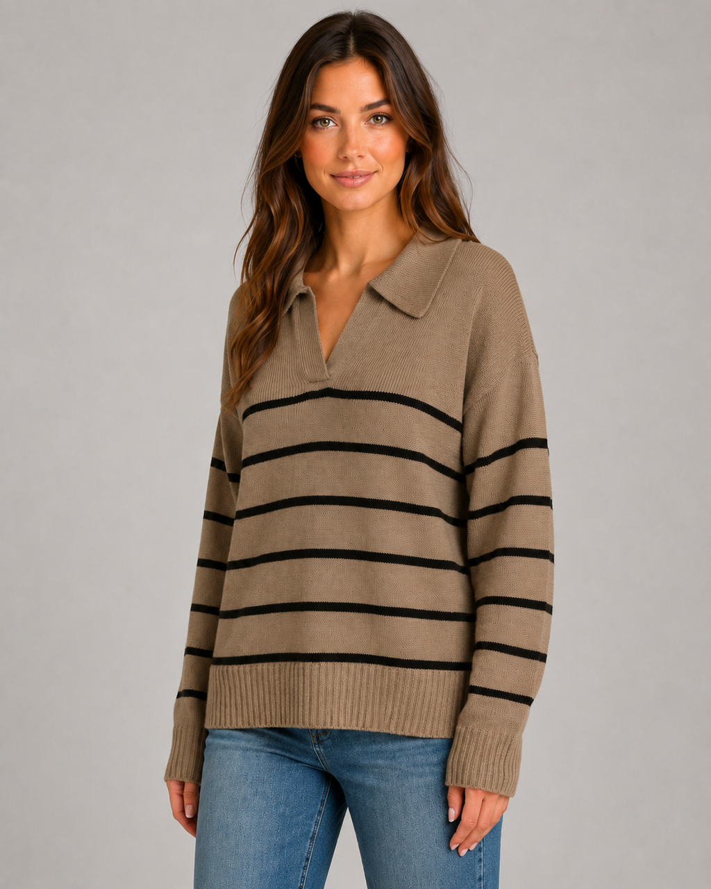 Pull polo en maille rayé pour femme | Bodiam