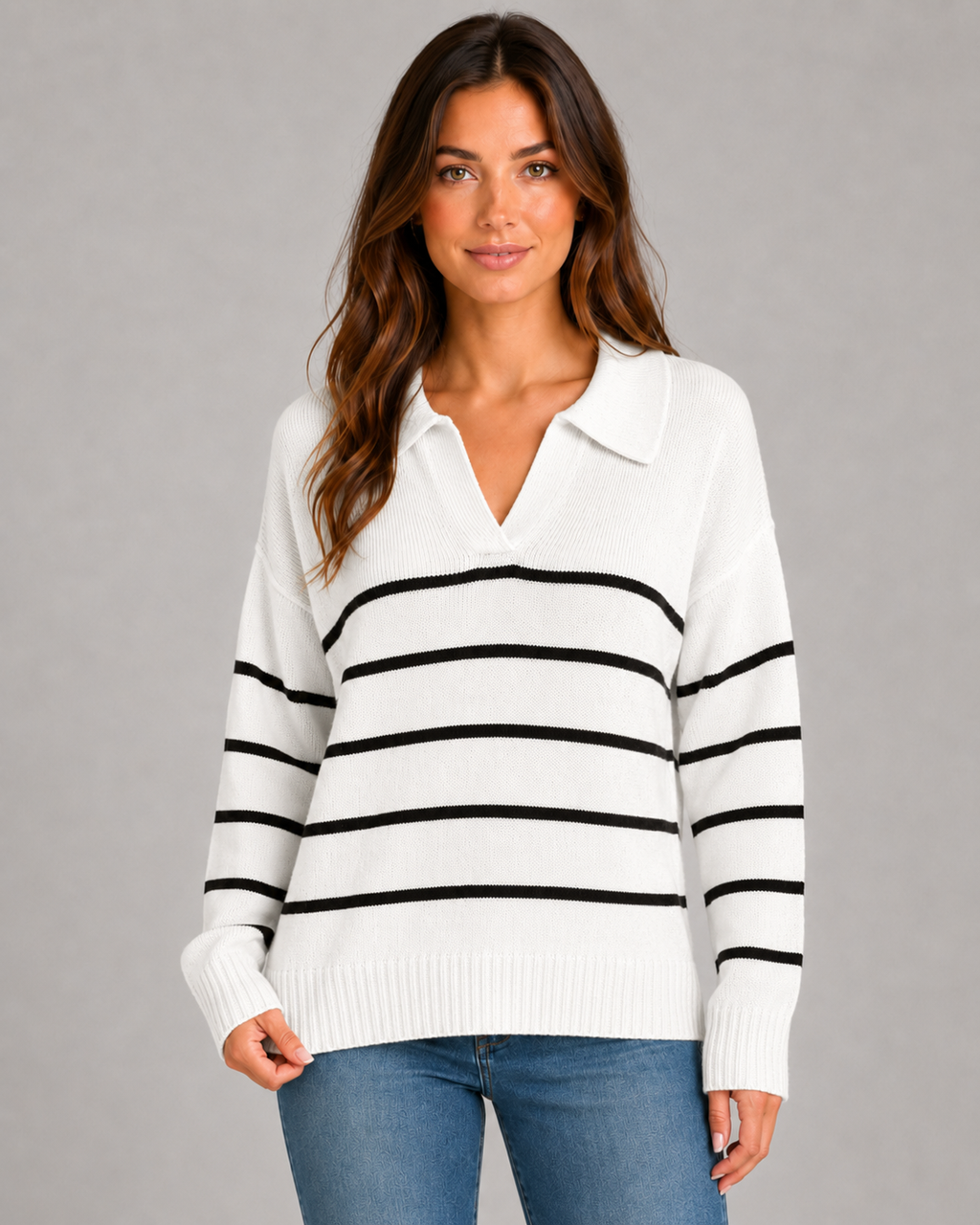 Pull polo en maille rayé pour femme | Bodiam