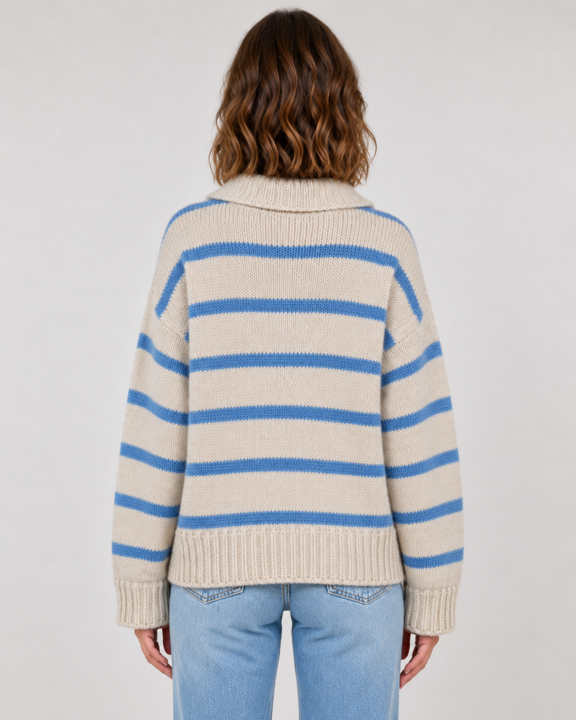 Pull en maille à col polo rayé pour femme | Hatherop