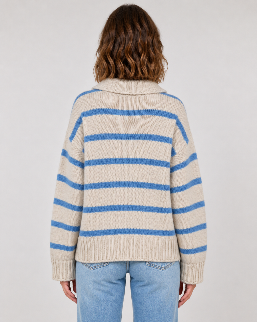 Pull en maille à col polo rayé pour femme | Hatherop