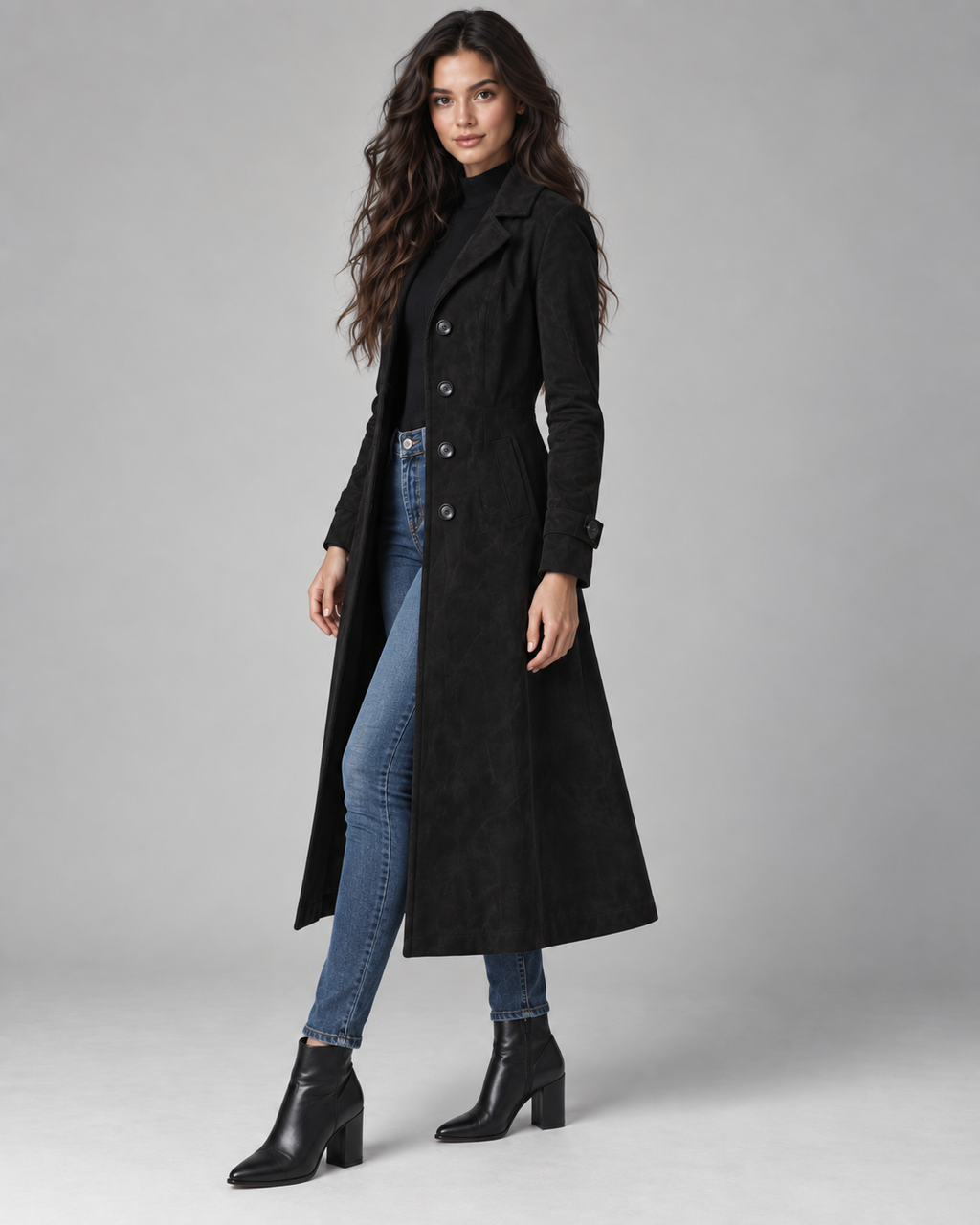 Manteau long ajusté effet daim pour femme | Hursley