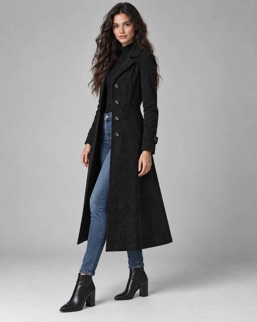 Women's Suede-Look Long Tailored Coat | Hursley