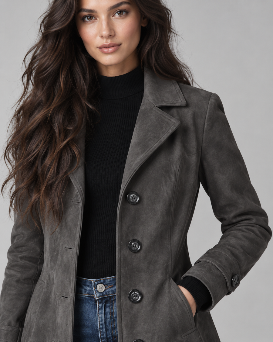 Women's Suede-Look Long Tailored Coat | Hursley