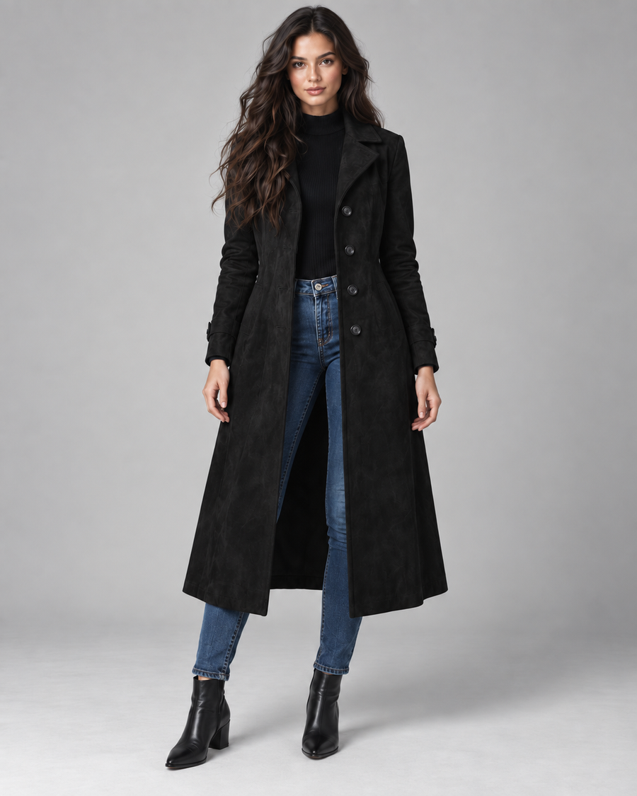 Women's Suede-Look Long Tailored Coat | Hursley
