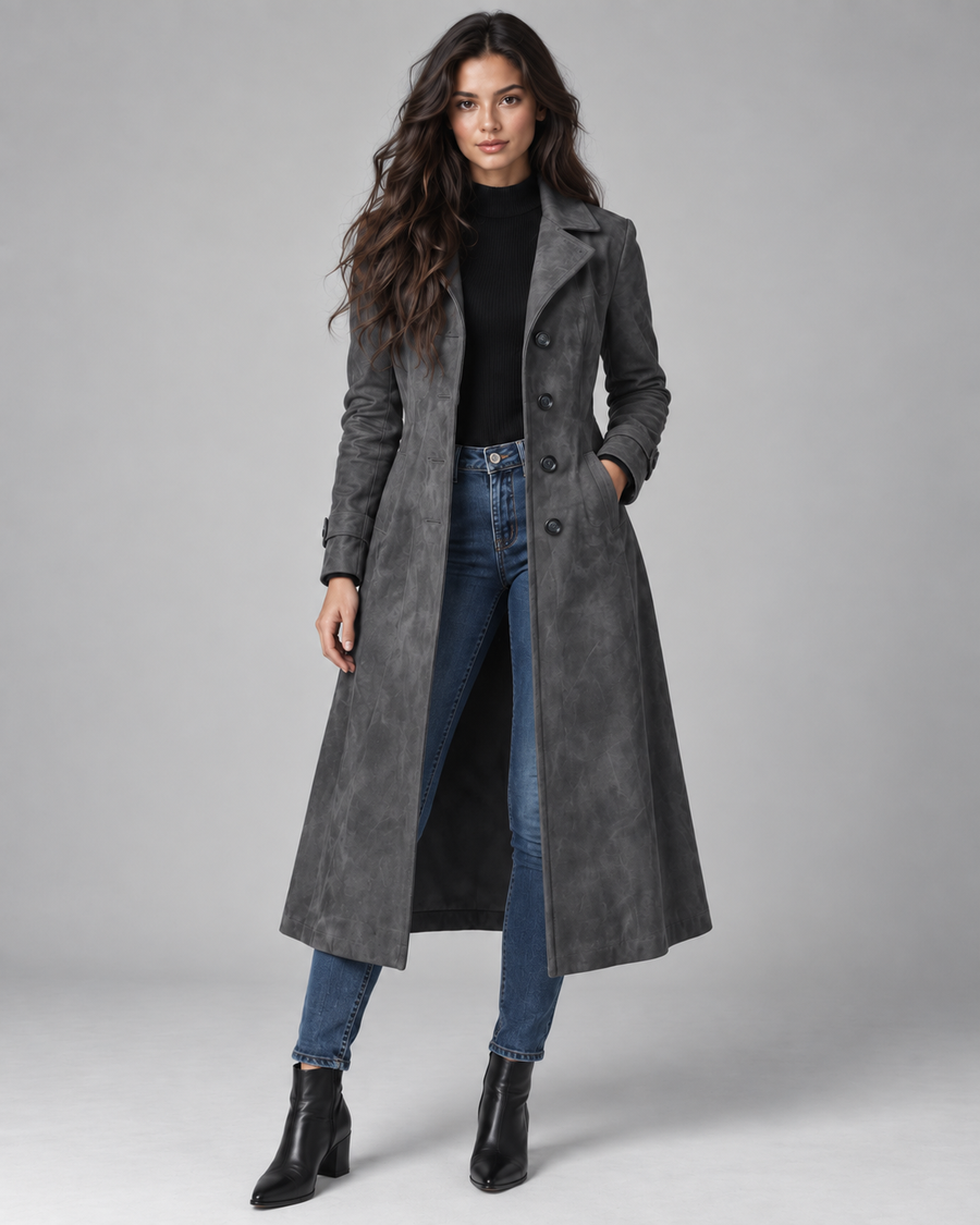 Women's Suede-Look Long Tailored Coat | Hursley