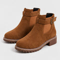 Women's Suede-Look Buckle Ankle Boots in Tan | Kingsand – side view