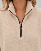 Pull en polaire teddy à col cheminée avec demi-fermeture zippée pour femme | Buscot