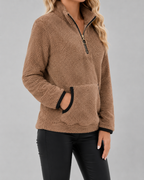 Pull en polaire teddy à col cheminée avec demi-fermeture zippée pour femme | Buscot