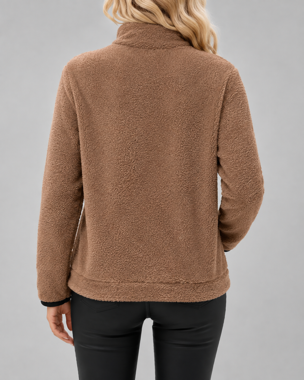 Pull en polaire teddy à col cheminée avec demi-fermeture zippée pour femme | Buscot