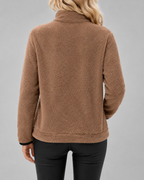 Pull en polaire teddy à col cheminée avec demi-fermeture zippée pour femme | Buscot