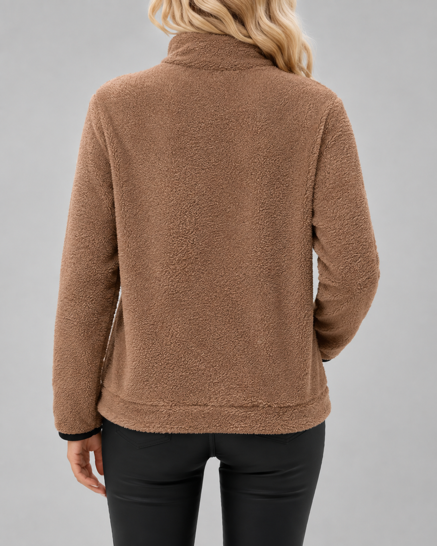 Pull en polaire teddy à col cheminée avec demi-fermeture zippée pour femme | Buscot